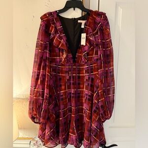 HUTCH - Anthropologie Plaid Ruffle Deep V-Neck Culotte Dress, Size Large NWT